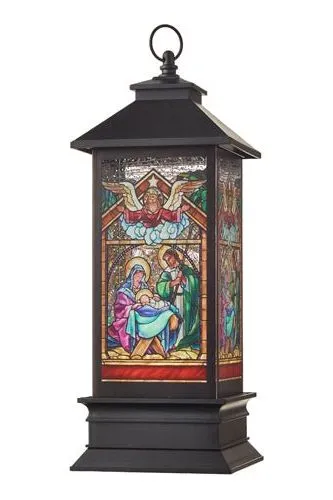 10.5" Holy Family Faux Stained Glass Water Lantern