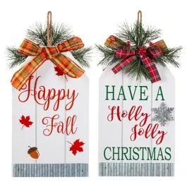 13.7" Double-Sided Holiday Wall Decor (Fall/Christmas)