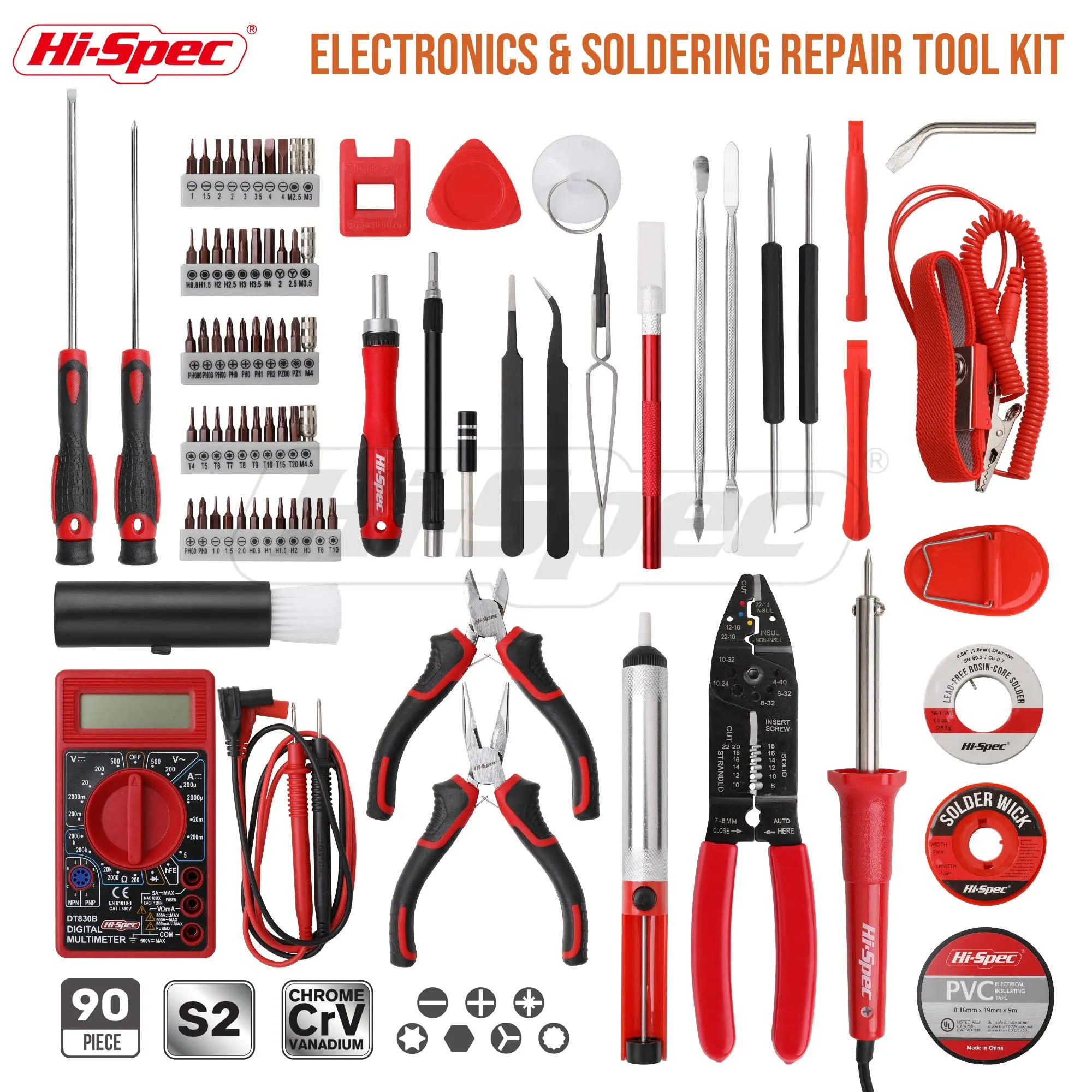 84pc Electronics & Soldering Iron Tool Kit Set. Includes Digital Multimeter and Precision Tools for Electrical, PCB & Computer Repairs