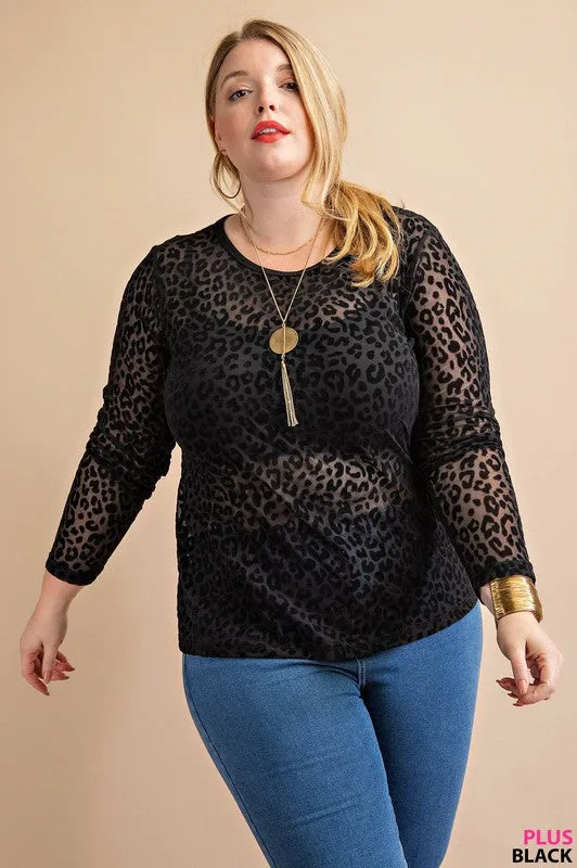 Animal Print Velvet Burnout Long Sleeve Top