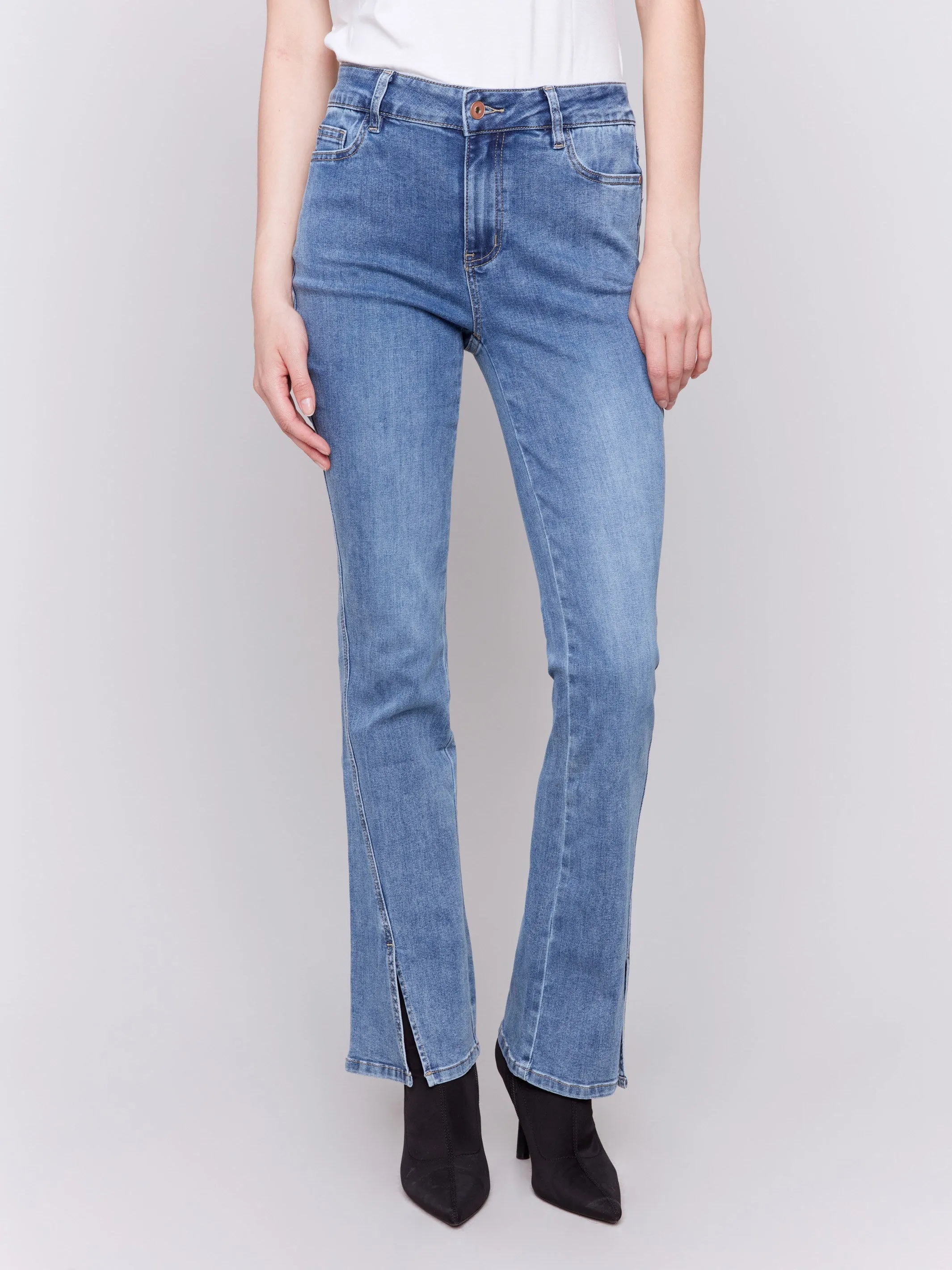 Bootcut Jeans with Front Slits - Medium Blue