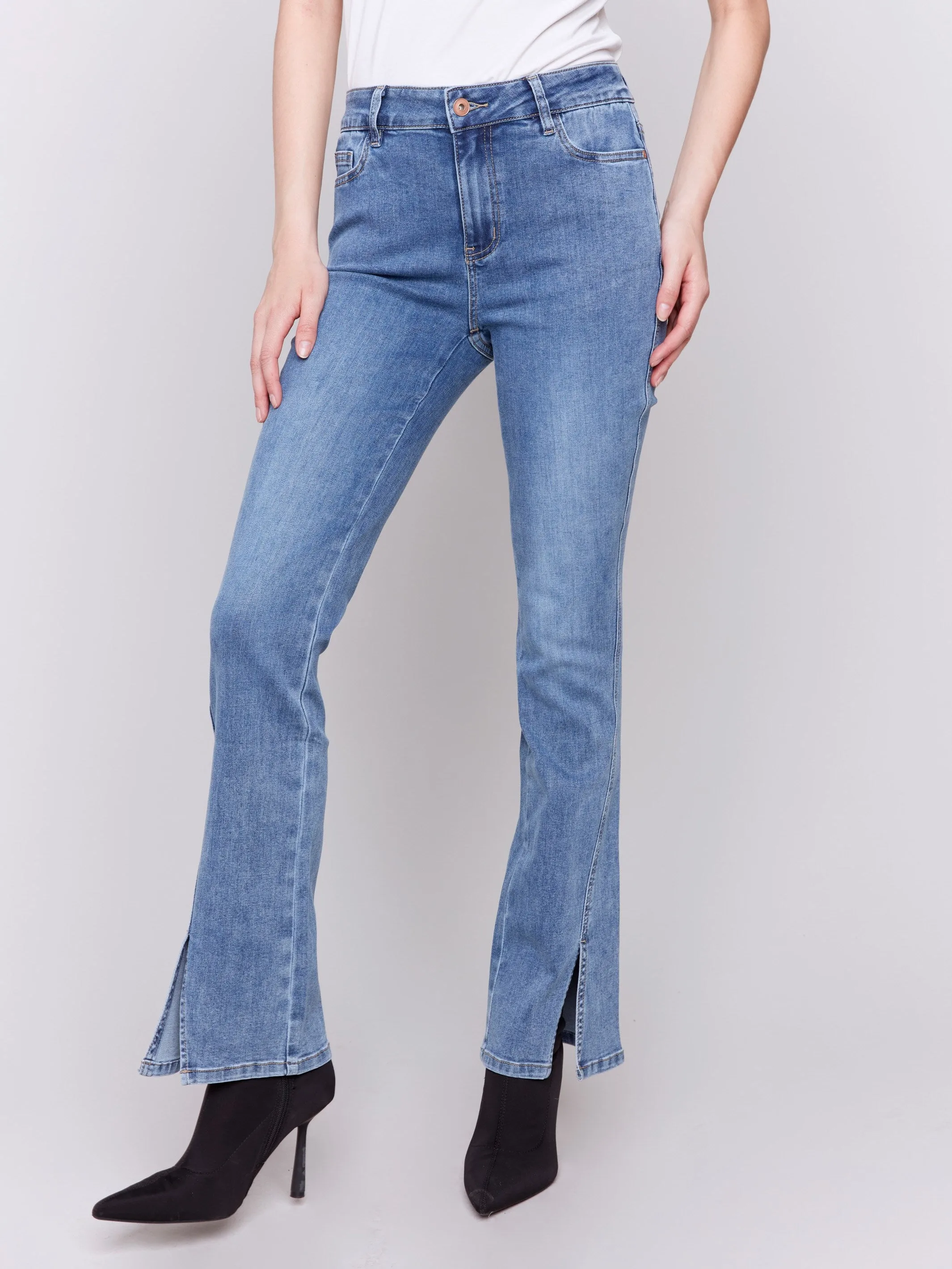 Bootcut Jeans with Front Slits - Medium Blue