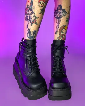 Demonia Matte Black Stacked Platform Boots