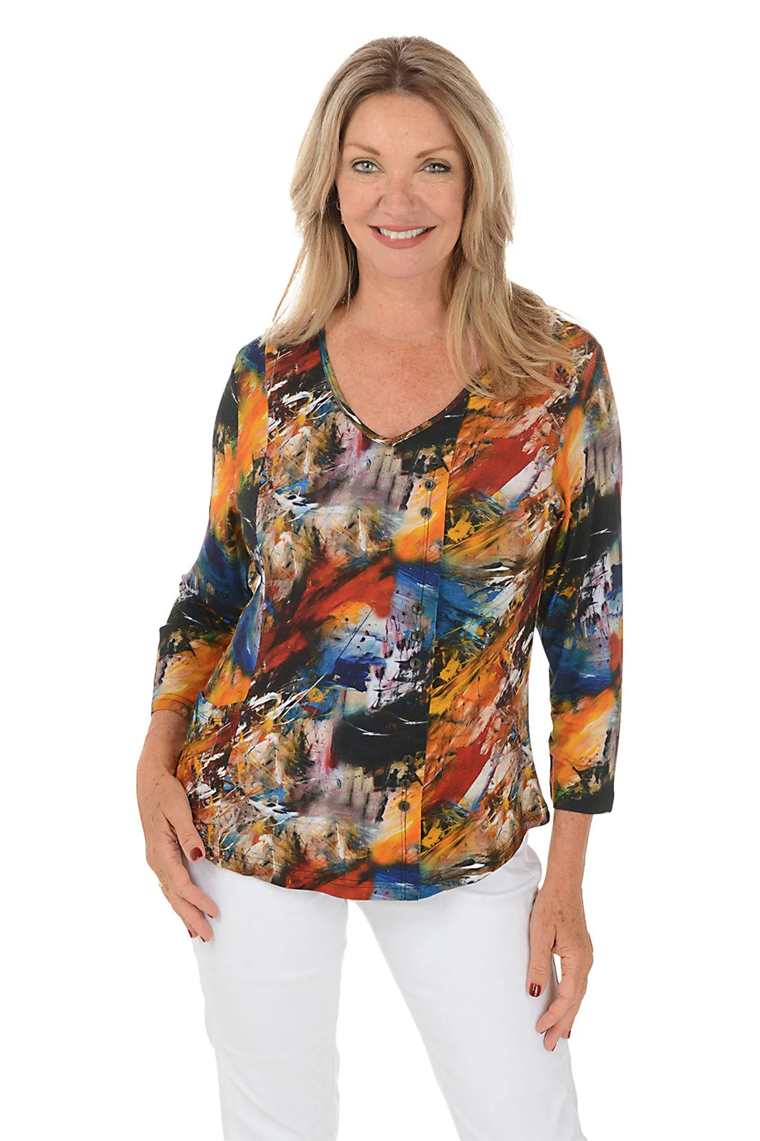 Flynn V-Neck Offset Button Top