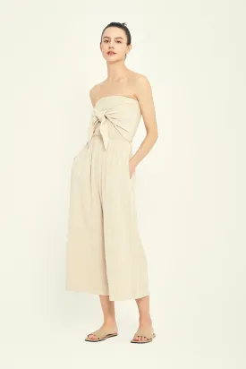 Gauze Jumpsuit Tie Front Natural