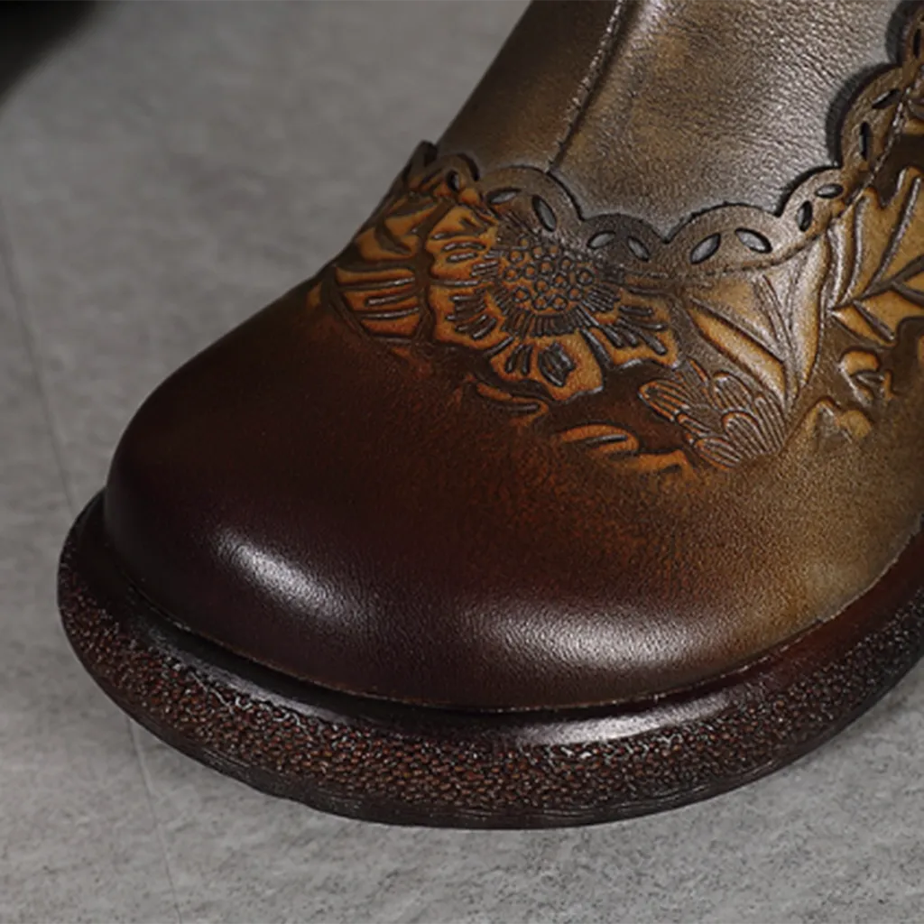 Hand-Carved Thick-Bottomed Retro Boots | Gift Shoes