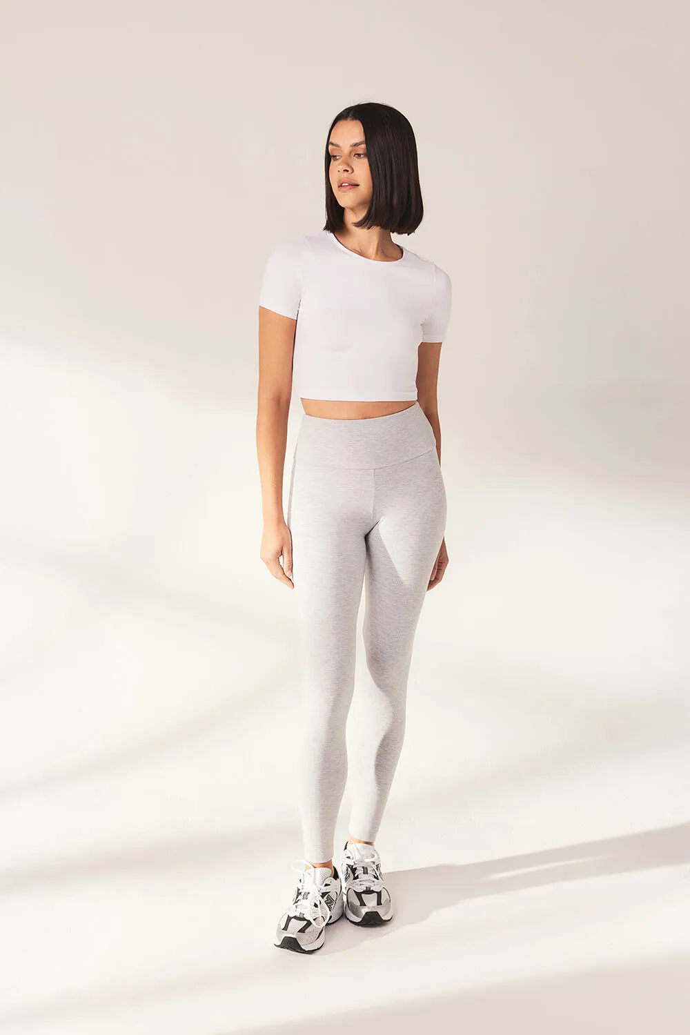 Lightweight Everyday High Waisted Leggings - Light Grey Marl