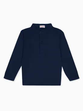 Navy Alcomo Long Sleeve Boy Polo Shirt